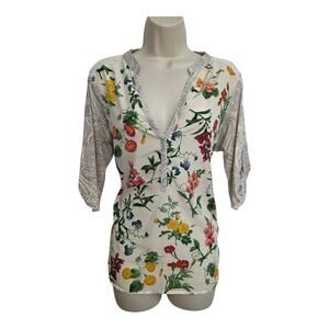 Anthropologie Tiny Wildflower Garden Blouse Silk Blend Sz Med Roll Tab Sleeve